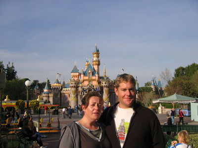 Vic and Nigel in front of Sleeping Beauty's Castle, Disneyland