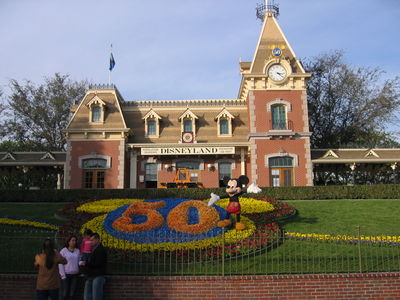 Disneyland City Hall with 50th Anniversary floral display
