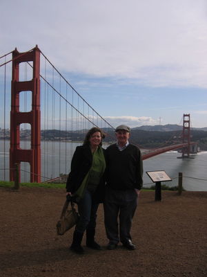 Vic and her Great Uncle James at the Golden Gate Bridge
