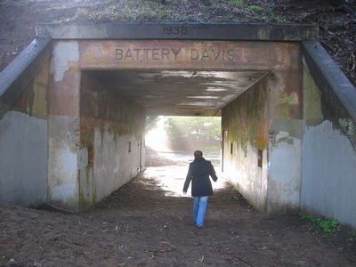 Vic walks into the Davis Battery, near Fort Funston
