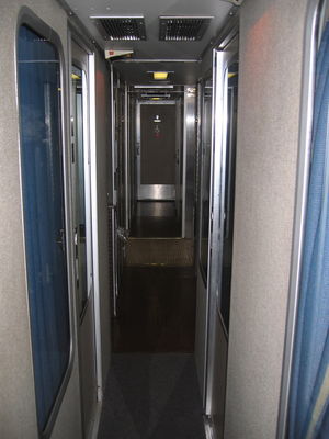 The lower corridor in our sleeper car on the California Zephyr train
