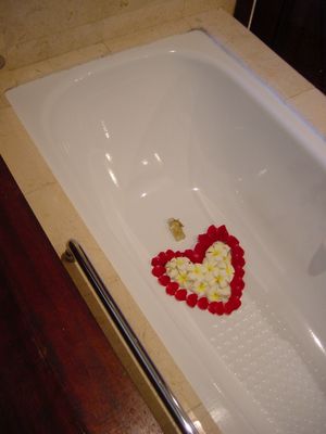 The bath at the hotel
The bath had a heart of frangipani and rose petals

