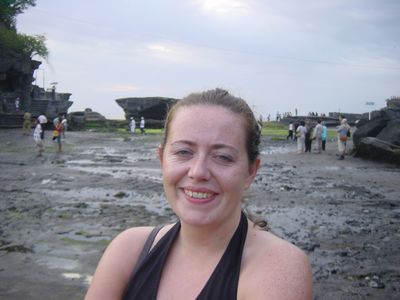 Victoria on the beach at Tanah Lot
