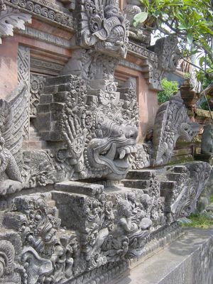 Stone carving on a temple in Ubud
