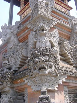 Stone carving on a temple in Ubud

