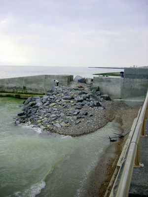 Rocks and coastal defences near Brighton Marina
