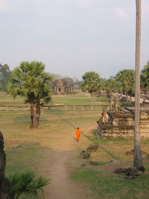 View out of Angkor Wat along causeway
