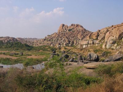 Boulders-strewn landscape of Hampi
