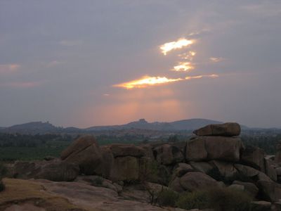 Sunset from the hilltop by Hampi Bazar
