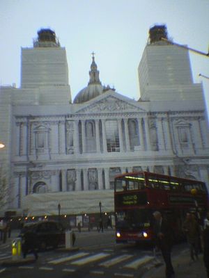 St Paul's Cathedral, London
While restoration work was carried out, during December 2003, the cathedral facade was hidden behind a hoarding with a picture of the real facade on it.
