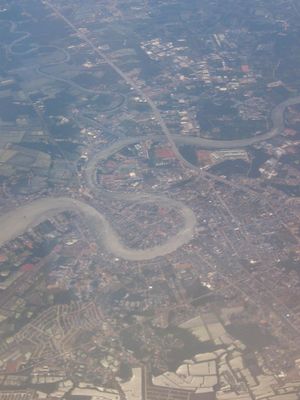 View of coastal town near Bangkok from the air
