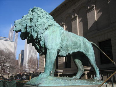 One of the lions outside the Art Institute of Chicago
