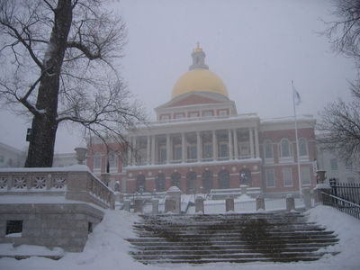 The State Building, Boston during snow storm
