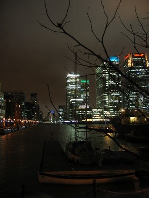 Canary Wharf at night from our new flat
