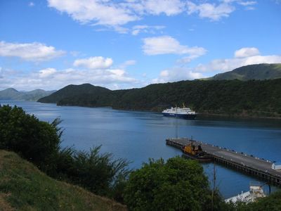 Picton harbour as a ferry arrives
