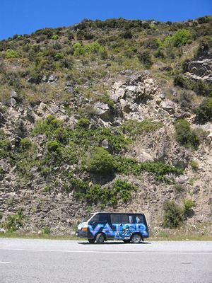 Our lovely Darth Vader in Arthur's Pass, courtesy of Wicked Campers