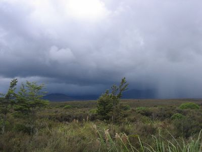 Rain comes down in Tongariro National Park, NZ
