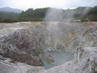 Steaming crater at Wai-o-tapu
