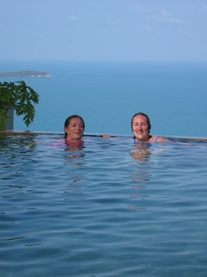 Vic and Lisa in the infinity pool at the Jungle Club, Chaweng mountains, Koh Samui
